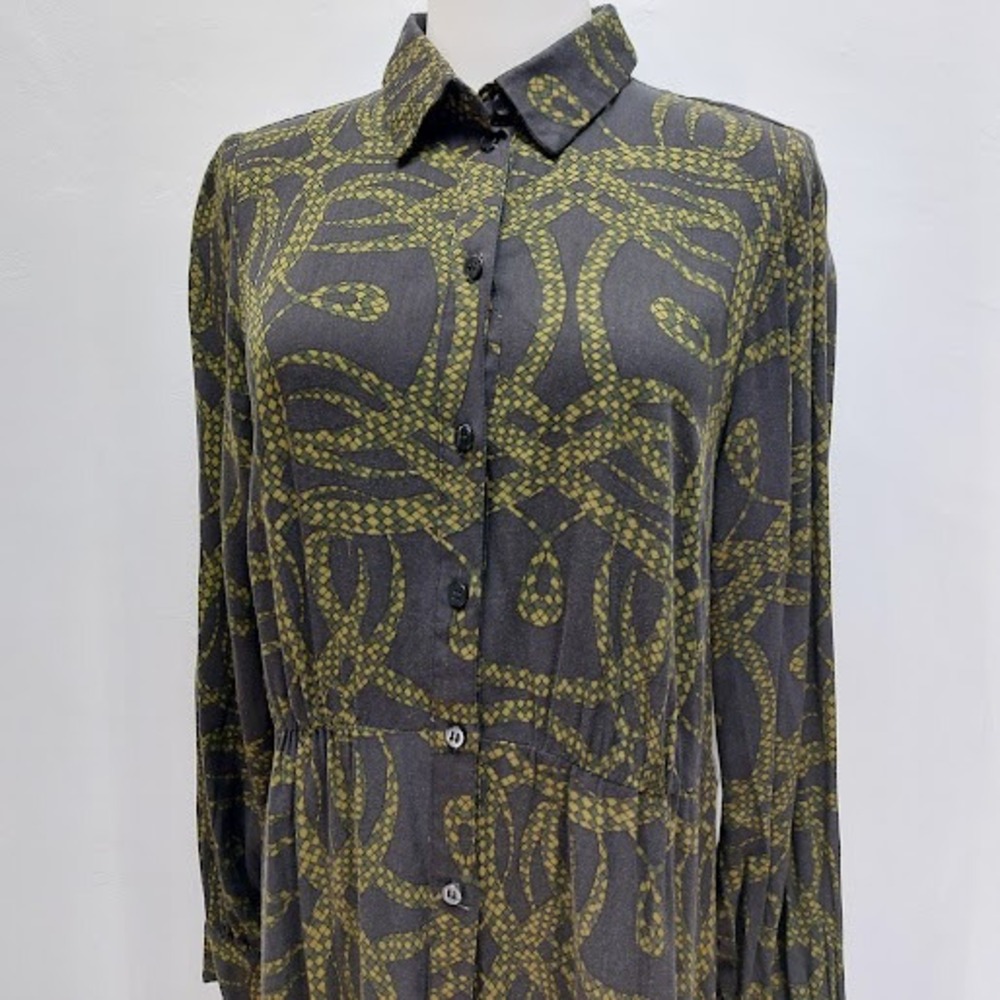 Richard Allen x H&M Shirt Dress Women's Size 4 Grey Green Snake Print Maxi Mod - Picture 5 of 11